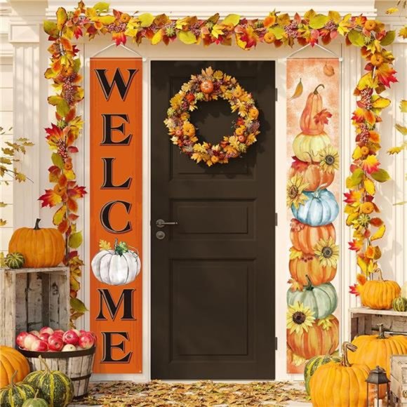 Porch Sign Banners & Door Decorations Yard Indoor Outdoor for Fall- Thanksgiving - Picture 1 of 7